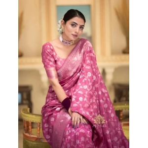 Generic Women's Silk Woven Kanjivaram Saree With Unstitched Blouse (5.5Mtr, Pink)