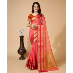 Women's Cotton Blend Woven  Saree With Unstitched Blouse (5.5Mtr, Pink)
