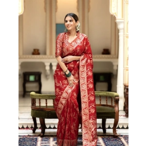Generic Women's Pure Cotton Woven Arani Pattu Saree With Unstitched Blouse (5.5Mtr, Red)