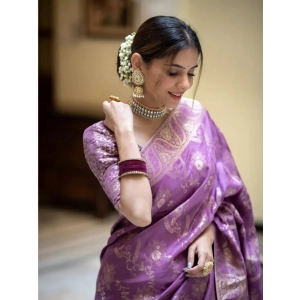 Generic Women's Art Silk Embellished Kanjivaram Saree With Unstitched Blouse (5.5Mtr, Lavender)