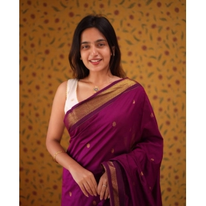 Generic Women's Silk Blend Self Design Bollywood Saree With Unstitched Blouse (5.5Mtr, Purple)