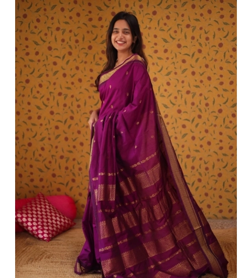 Women's Silk Blend Self Design Bollywood Saree With Unstitched Blouse (5.5Mtr, Purple)