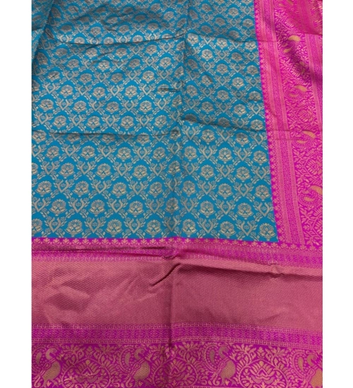 Women's Silk Blend Self Design Banarasi Saree With Unstitched Blouse (5.5Mtr, Sky Blue)
