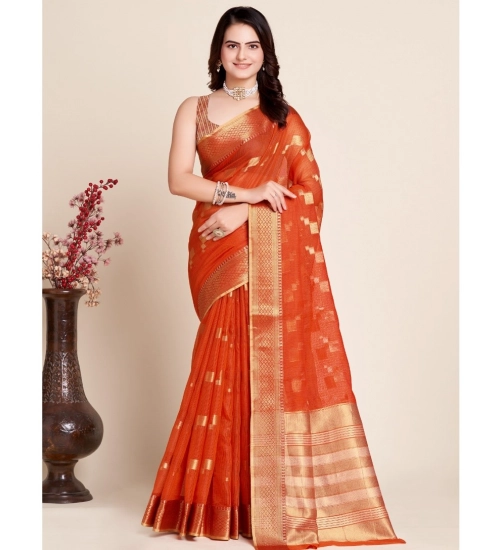 Women's Silk Blend Printed Banarasi Saree With Unstitched Blouse (5.5Mtr, Red)