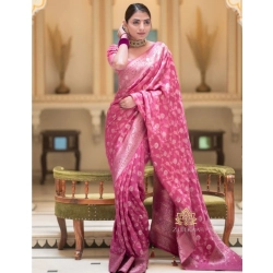 Women's Silk Woven Kanjivaram Saree With Unstitched Blouse (5.5Mtr, Pink)