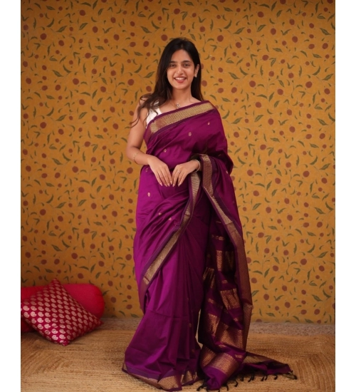 Women's Silk Blend Self Design Bollywood Saree With Unstitched Blouse (5.5Mtr, Purple)