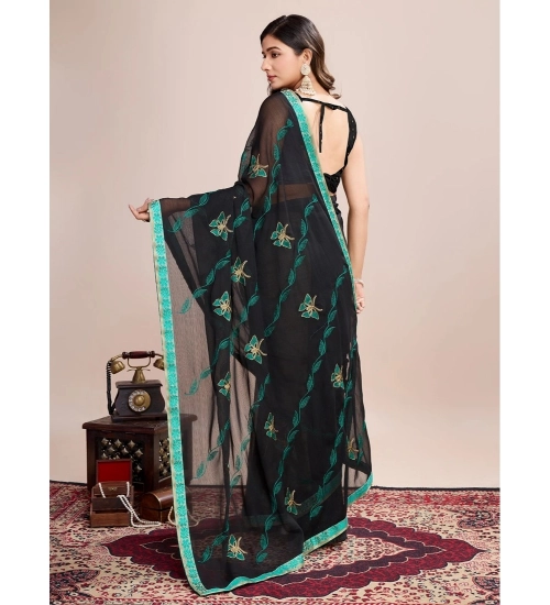 Women's Georgette Printed  Saree With Unstitched Blouse (5.5Mtr, Rama)