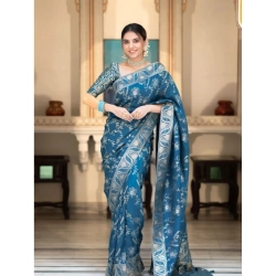 Women's Art Silk Embellished Kanjivaram Saree With Unstitched Blouse (5.5Mtr, Rama)