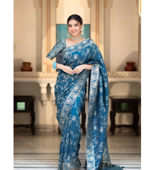 Women's Art Silk Embellished Kanjivaram Saree With Unstitched Blouse (5.5Mtr, Rama)