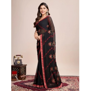 Generic Women's Georgette Printed  Saree With Unstitched Blouse (5.5Mtr, Red)