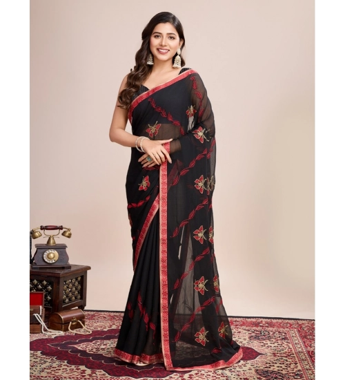Women's Georgette Printed  Saree With Unstitched Blouse (5.5Mtr, Red)