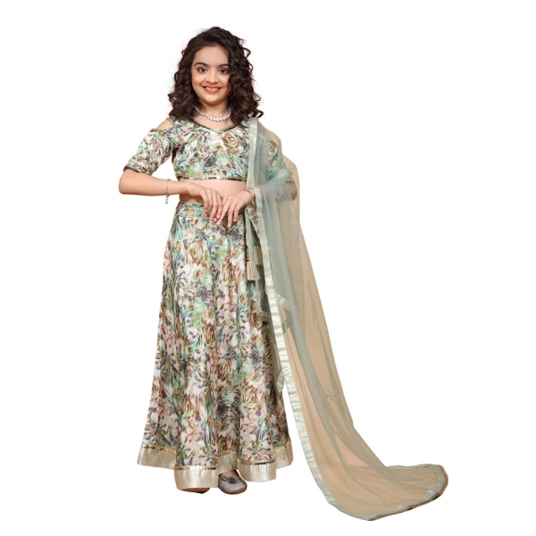 Dropship Girl's Chiffon Printed Lehenga Choli Set (Green)