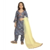 Dropship Girl's Maslin Embrodrery Lace Aliya Cut Top With Bottom Dupatta Set (Blue)