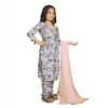 Dropship Girl's Maslin Embrodrery Lace Aliya Cut Top With Bottom Dupatta Set (Grey)