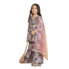 Dropship Girl's Maslin Embrodrery Lace Aliya Cut Top With Sharara Dupatta Set (Pink)
