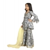 Dropship Girl's Maslin Embrodrery Lace Aliya Cut Top With Sharara Dupatta Set (Grey)