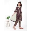 Dropship Girl's Cotton Embrodrery Lace Shrug Kurti With Bottom Dupatta Set (Maroon)