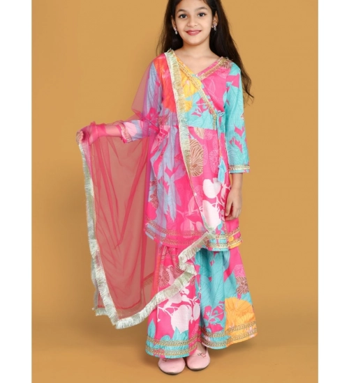 Girl's Rayon Printed Codding Lace Anarkali-Style Suit (Multicolor)