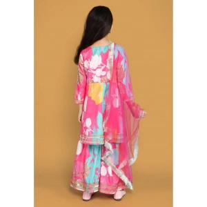 Generic Girl's Rayon Printed Codding Lace Anarkali-Style Suit (Multicolor)