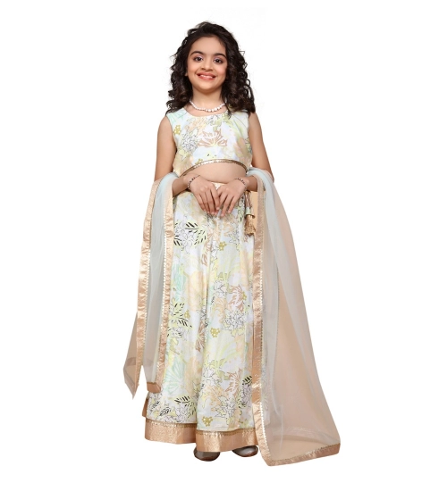 Girl's Chiffon Printed Lehenga Choli Set (Green)
