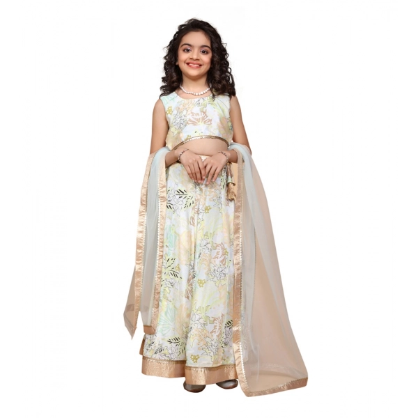 Dropship Girl's Chiffon Printed Lehenga Choli Set (Green)