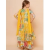 Dropship Girl's Rayon Printed Codding Lace Anarkali-Style Suit (Yellow)