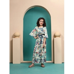 Girl's Maslin Printed Crop Top And Skirt Set (Multicolor)