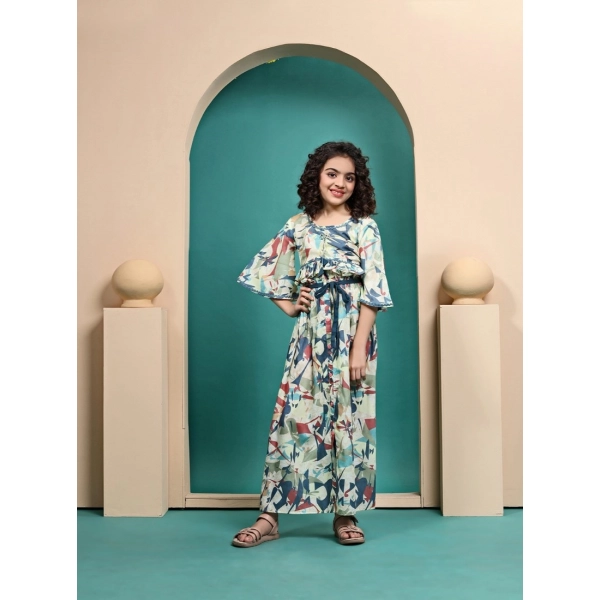 Dropship Girl's Maslin Printed Crop Top And Skirt Set (Multicolor)