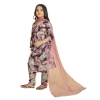 Dropship Girl's Maslin Embrodrery Lace Aliya Cut Top With Bottom Dupatta Set (Purple)