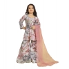Dropship Girl's Maslin Embrodrery Lace Aliya Cut Top With Sharara Dupatta Set (Pink)