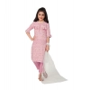 Dropship Girl's Cotton Printed Kurtis With Bottom Dupatta Set (Baby Pink)