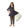 Dropship Girl's Cotton Printed Kurti With Bottom Dupatta Set (Dark Blue)