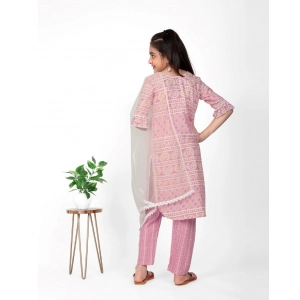 Generic Girl's Cotton Printed Kurtis With Bottom Dupatta Set (Baby Pink)