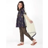 Dropship Girl's Cotton Printed Kurti With Bottom Dupatta Set (Dark Blue)