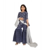 Dropship Girl's Cotton Rayon Printed Top And Sharara Set (Blue)