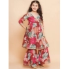 Dropship Girl's Rayon Printed Codding Lace Anarkali-Style Suit (Maroon)