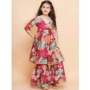 Generic Girl's Rayon Printed Codding Lace Anarkali-Style Suit (Maroon)