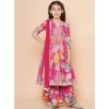 Dropship Girl's Rayon Printed Codding Lace Anarkali-Style Suit (Pink)