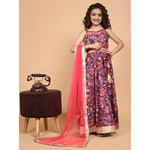 Generic Girl's Chiffon Printed Lehenga Choli Set (Maroon)