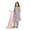 Dropship Girl's Maslin Embrodrery Lace Aliya Cut Top With Bottom Dupatta Set (Grey)