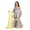 Dropship Girl's Maslin Embrodrery Lace Aliya Cut Top With Sharara Dupatta Set (Baby Pink)