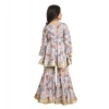 Dropship Girl's Maslin Embrodrery Lace Aliya Cut Top With Sharara Dupatta Set (Baby Pink)