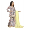 Dropship Girl's Maslin Embrodrery Lace Aliya Cut Top With Sharara Dupatta Set (Baby Pink)