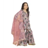 Dropship Girl's Maslin Embrodrery Lace Aliya Cut Top With Sharara Dupatta Set (Pink)