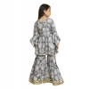 Dropship Girl's Maslin Embrodrery Lace Aliya Cut Top With Sharara Dupatta Set (Grey)