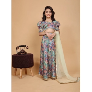 Generic Girl's Chiffon Printed Lehenga Choli Set (Multicolor)