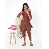 Dropship Girl's Cotton Printed Kurtis With Dhoti Dupatta Set (Maroon)
