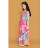 Dropship Girl's Rayon Printed Codding Lace Anarkali-Style Suit (Multicolor)