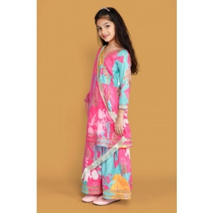 Generic Girl's Rayon Printed Codding Lace Anarkali-Style Suit (Multicolor)
