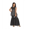 Dropship Girl's Cotton Rayon Printed Top And Sharara Set (Black)
